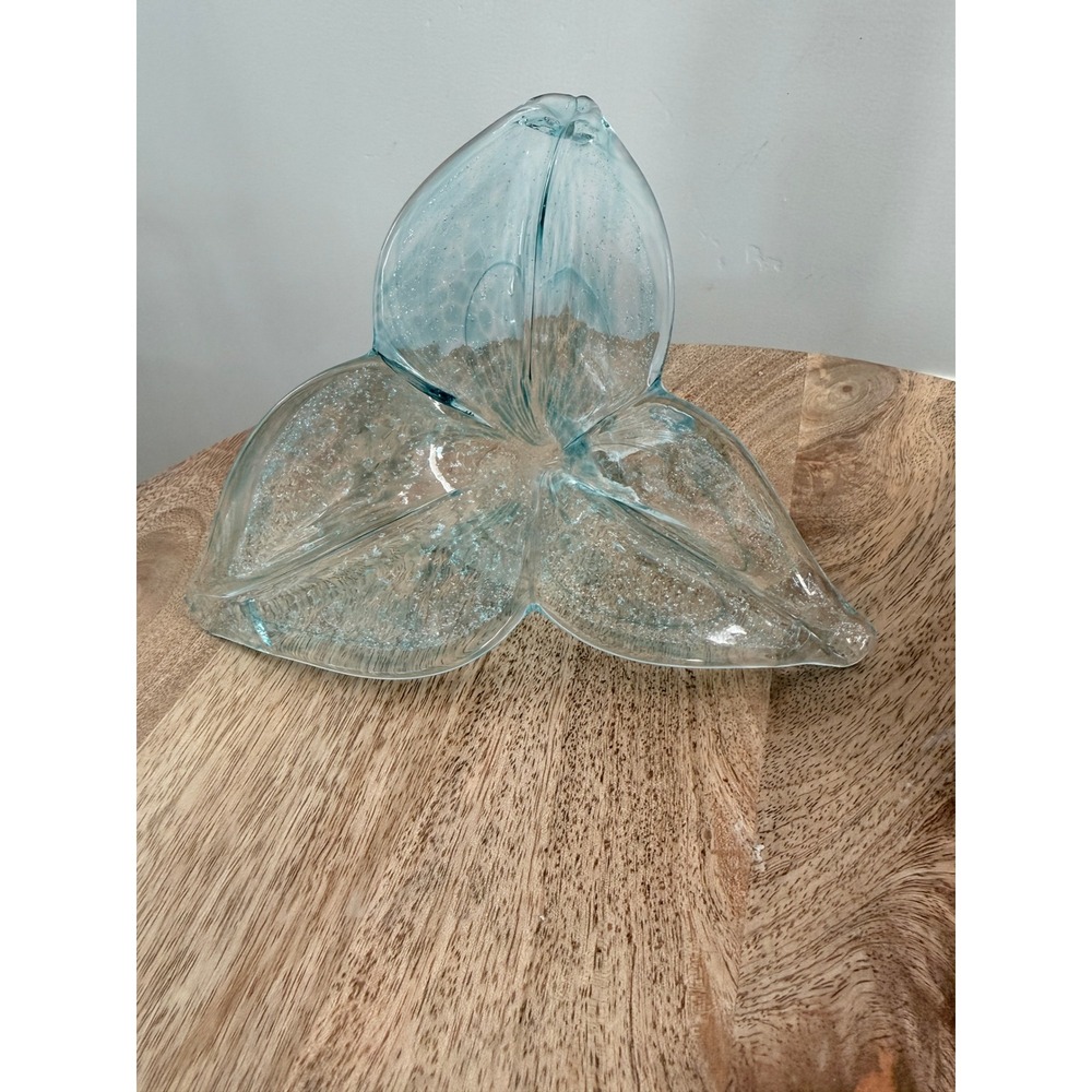 Aquamarine Art Glass Calla Lily Bowl Controlled Bubble Iridescent [Excellent]